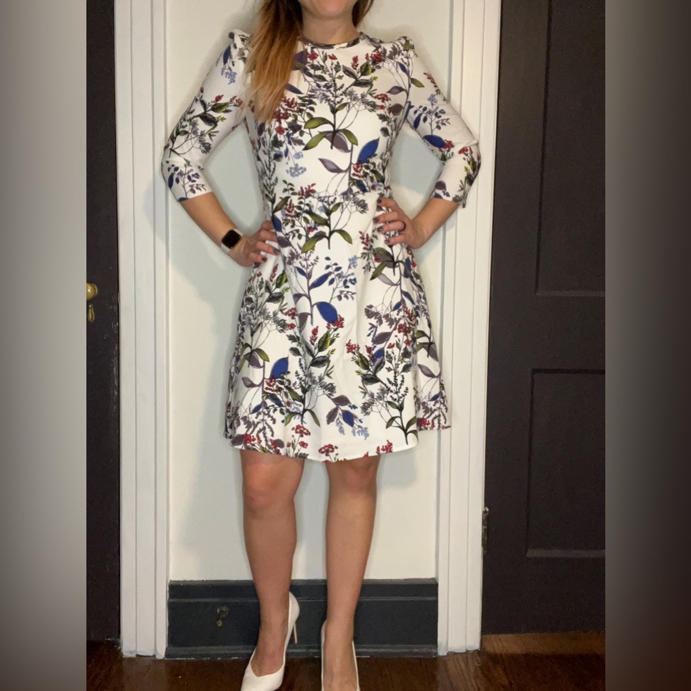 White Floral Patterned Banana Republic Dress